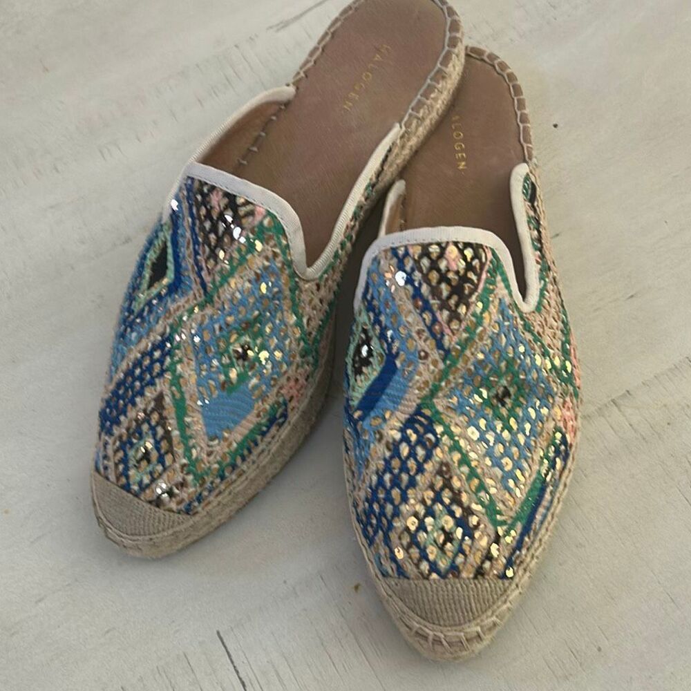Halogen Sequined Espadrille Mules Size 9